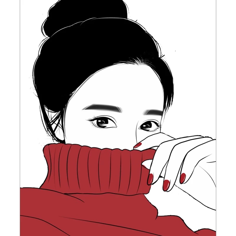 手绘头像欧美线条黑白头像少女心个性定制头像