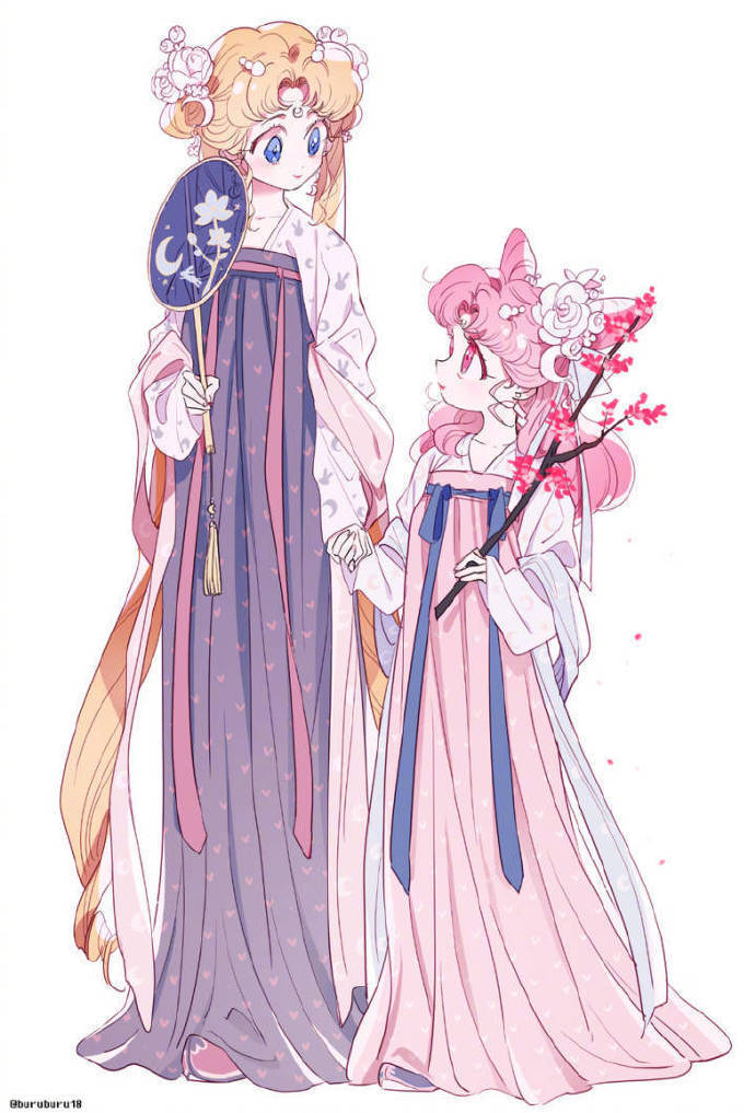 美少女战士 中秋贺图 月野兔和小淑女
