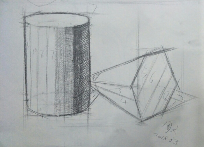 乐军素描石膏教学图解第一章第二层内容《型体透视与明暗的关系讲解》