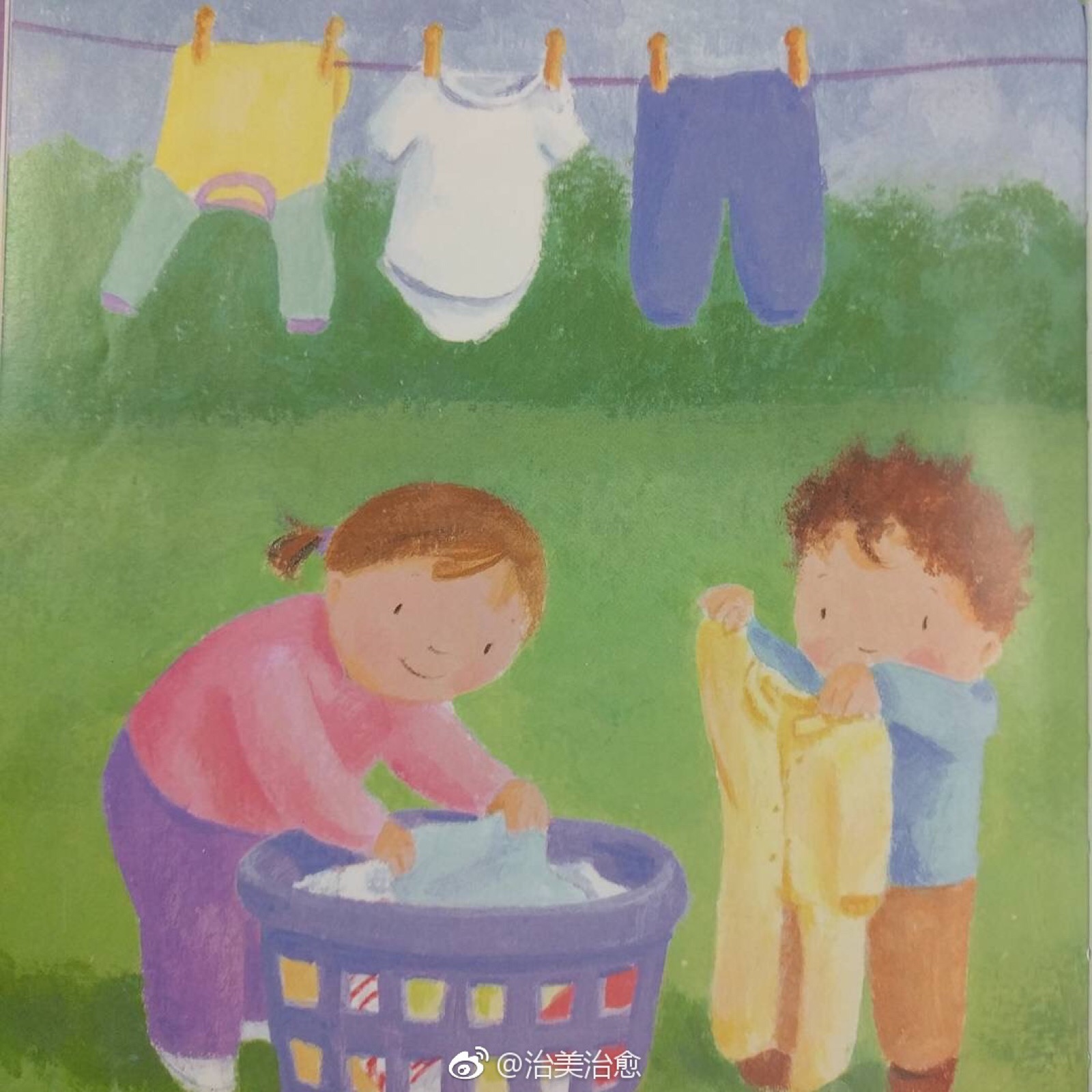 怀旧插画 童年回忆 怀旧童年 童年趣事 晒衣服