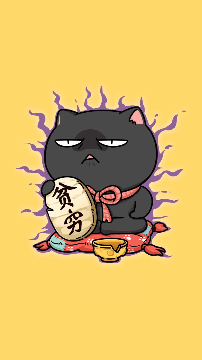 招财猫 平铺 简单 软萌 卡通 可爱 萌物 清新 壁纸