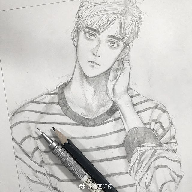 帅哥来了~铅笔手绘【插画师:知花シンジ 】