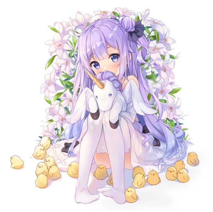 动漫少女头像 独角兽 草垛