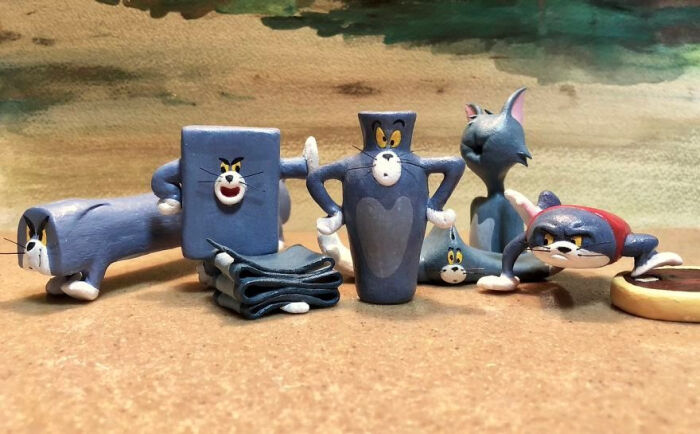 艺术家taku inoue创作的汤姆猫雕塑作品.