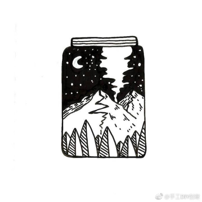 黑白微观线描简笔画小风景.(by:viky)