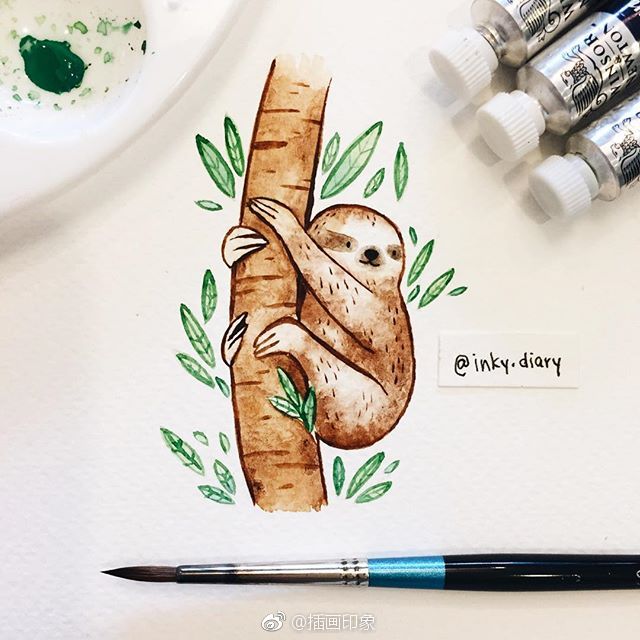 软萌可爱的动物水彩插画~【插画师:inky.diary】