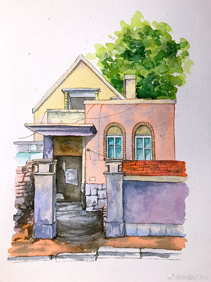 水彩画老房子图片
