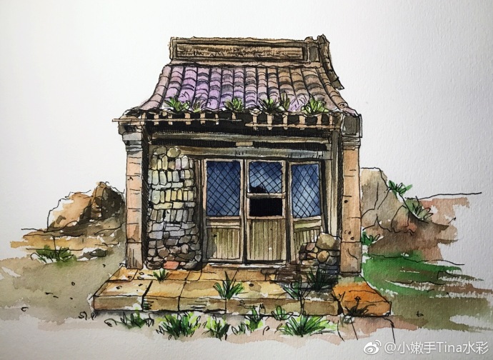 水彩老房子 画师:小嫩手tina水彩