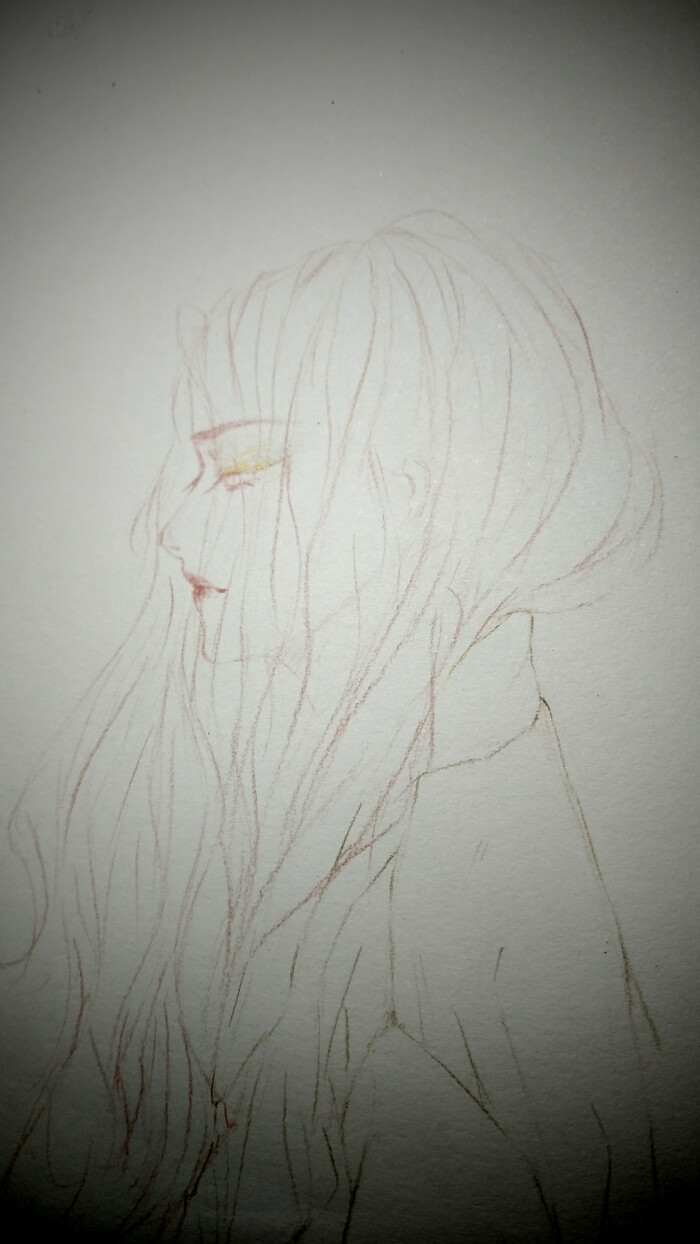 彩铅线稿 侧脸