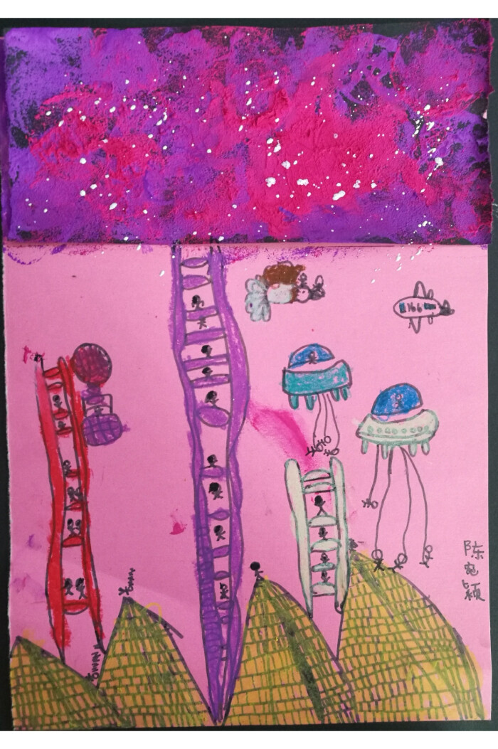 画的是勇敢的火柴人想去天上看看星星.