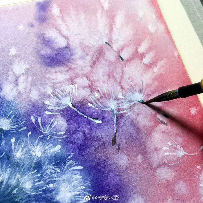 水彩画教程# 蒲公英 带着梦想的种子飞舞在空中 (作者: 安安水彩 )
