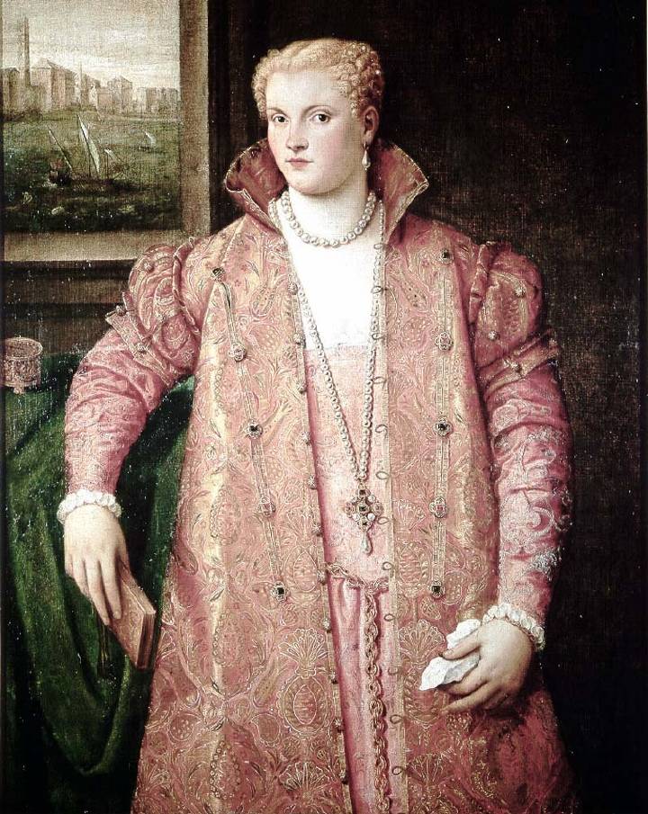 穿着精美织锦的十六世纪威尼斯贵妇肖像