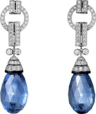 卡地亚——panthre de cartier高级珠宝耳环 950‰铂金,蓝宝石,缟玛瑙