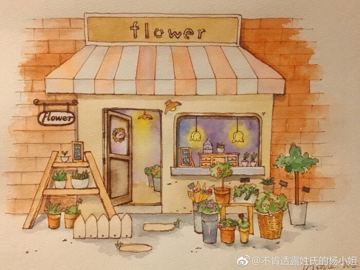 每日一画#水彩#钢笔淡彩 花店 cr@不肯透露姓氏的杨小姐