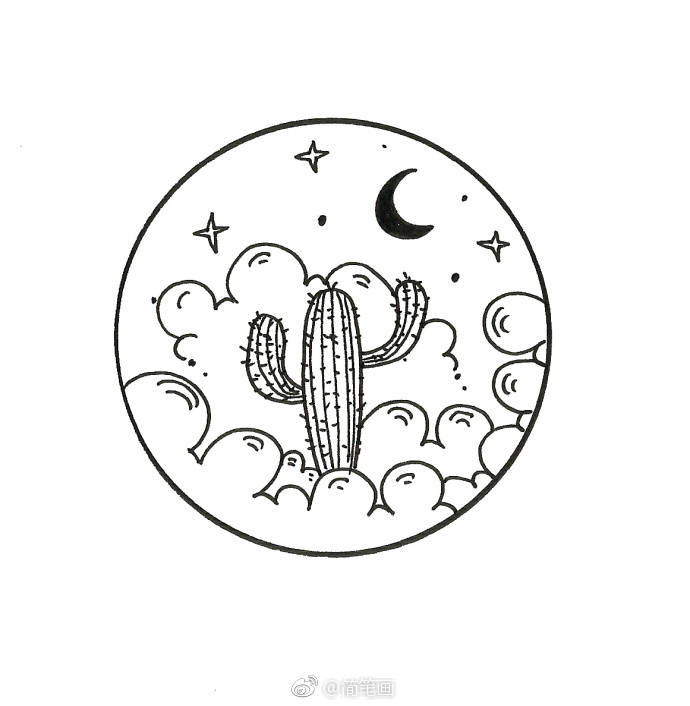 一组针管笔手绘,太阳和月亮的梦境