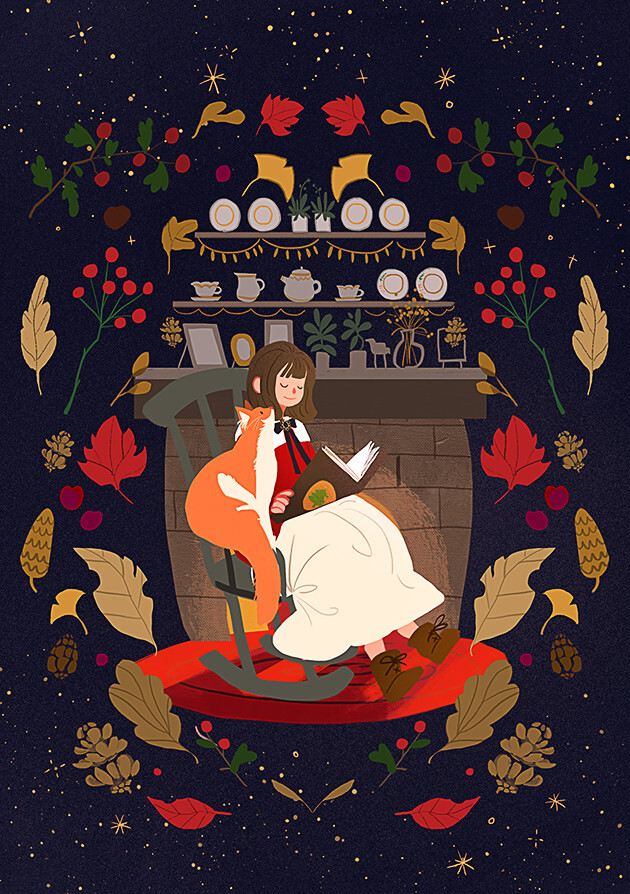 一人一猫,宁静相伴 ~ 插画 by 画师9jedit