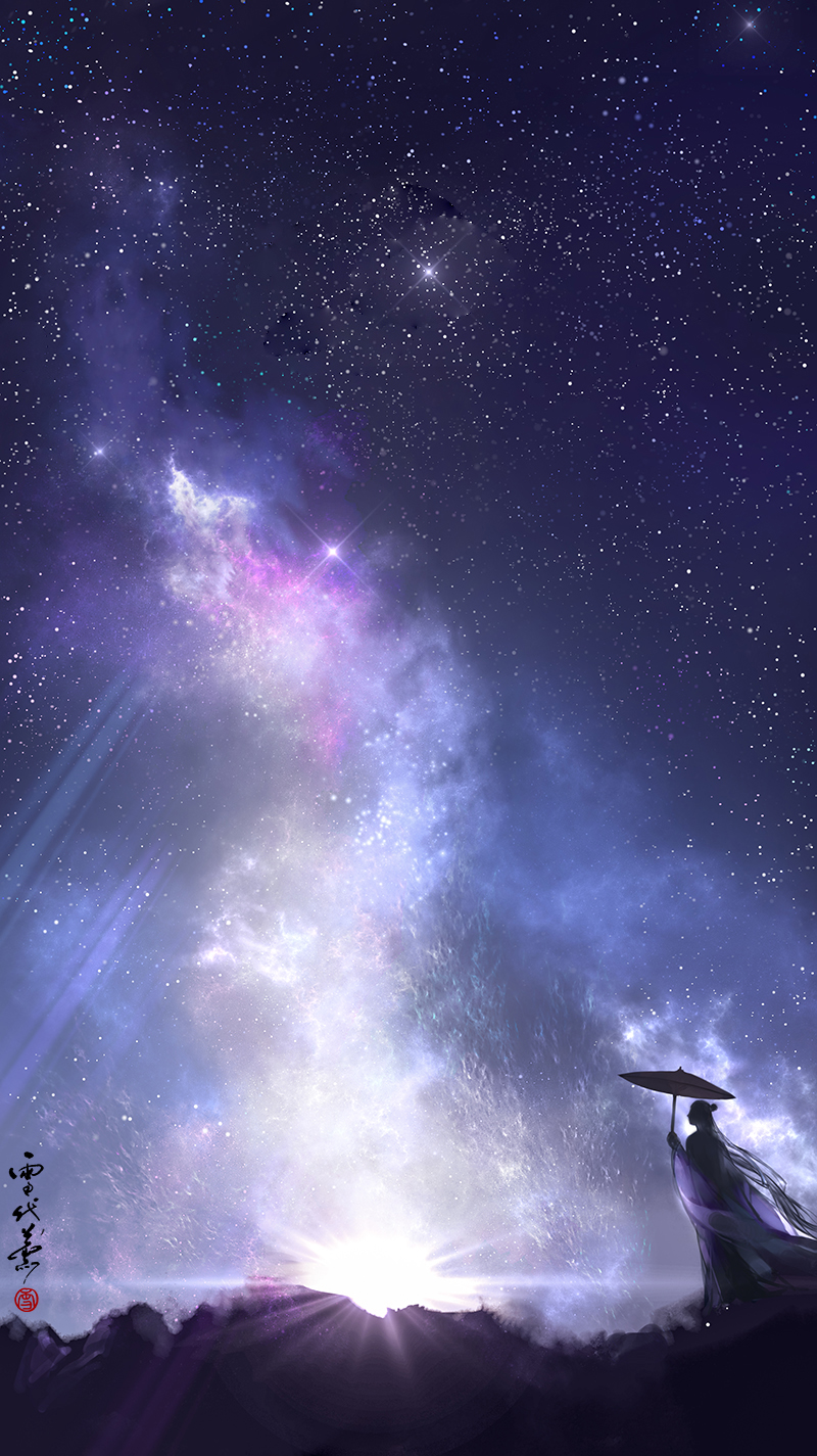 背影 绘 星空 人