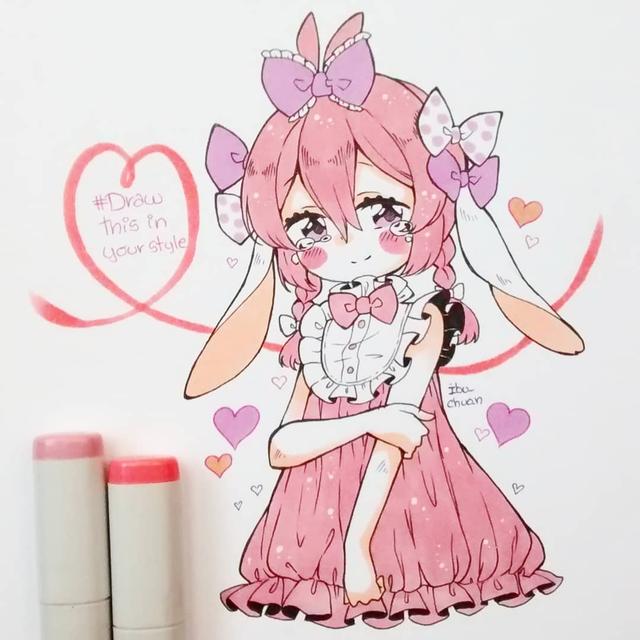 可爱二次元少女马克笔手绘
