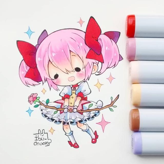 可爱二次元少女马克笔手绘