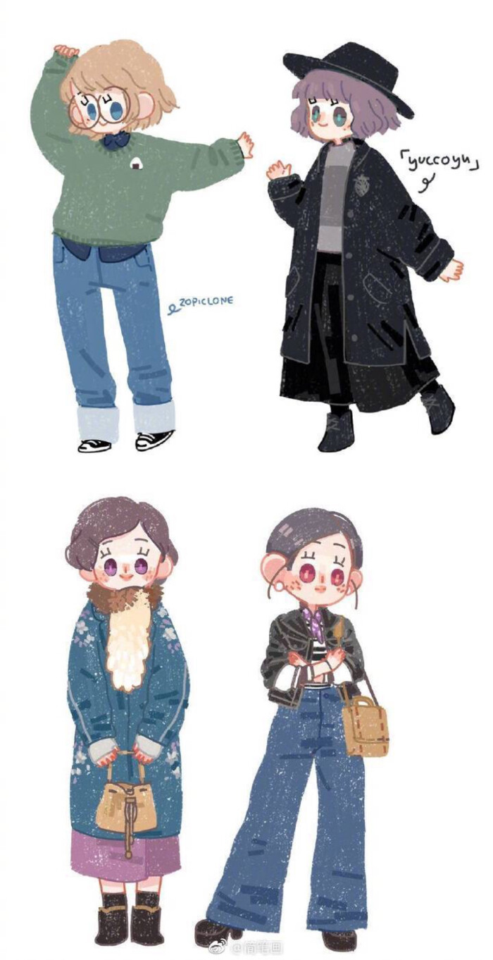 炒鸡可爱的简笔画少女穿搭手帐 手账素材图片