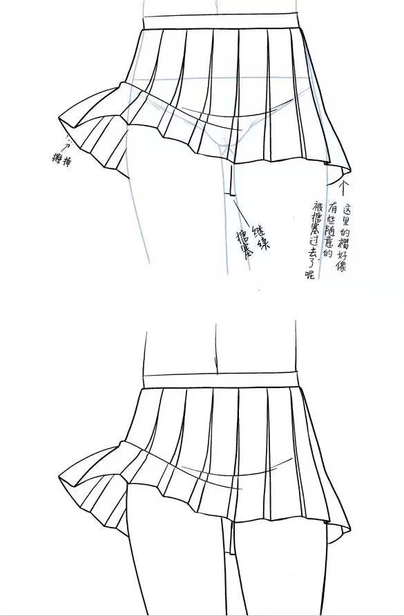 百褶半裙款式图线稿图片