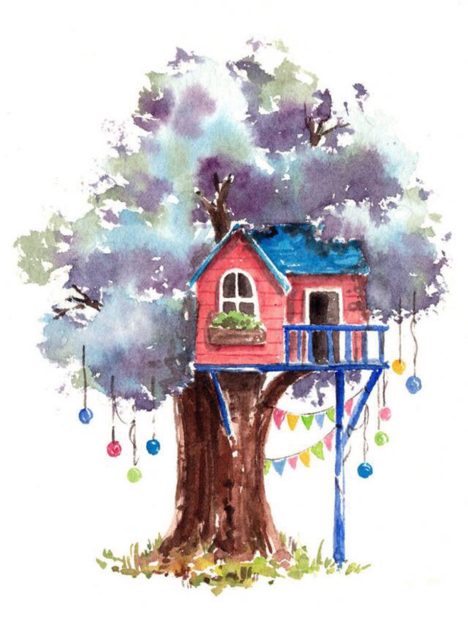 梦幻树屋绘画图片