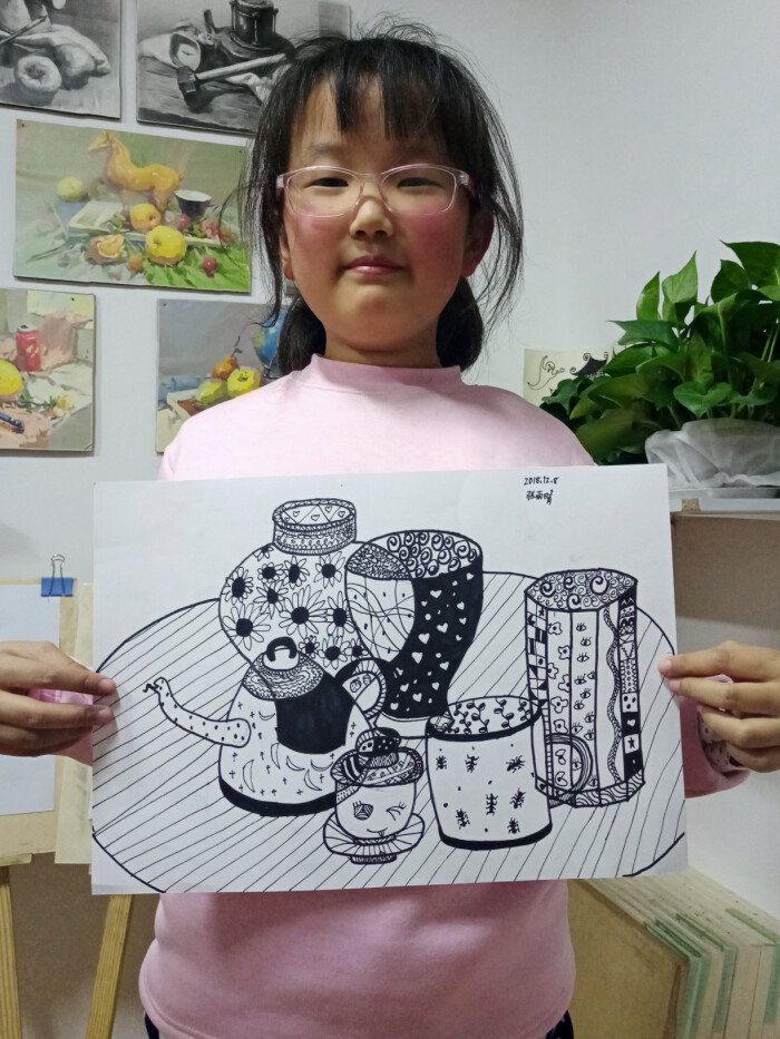 儿童线描,黑白线描,2018.12.8