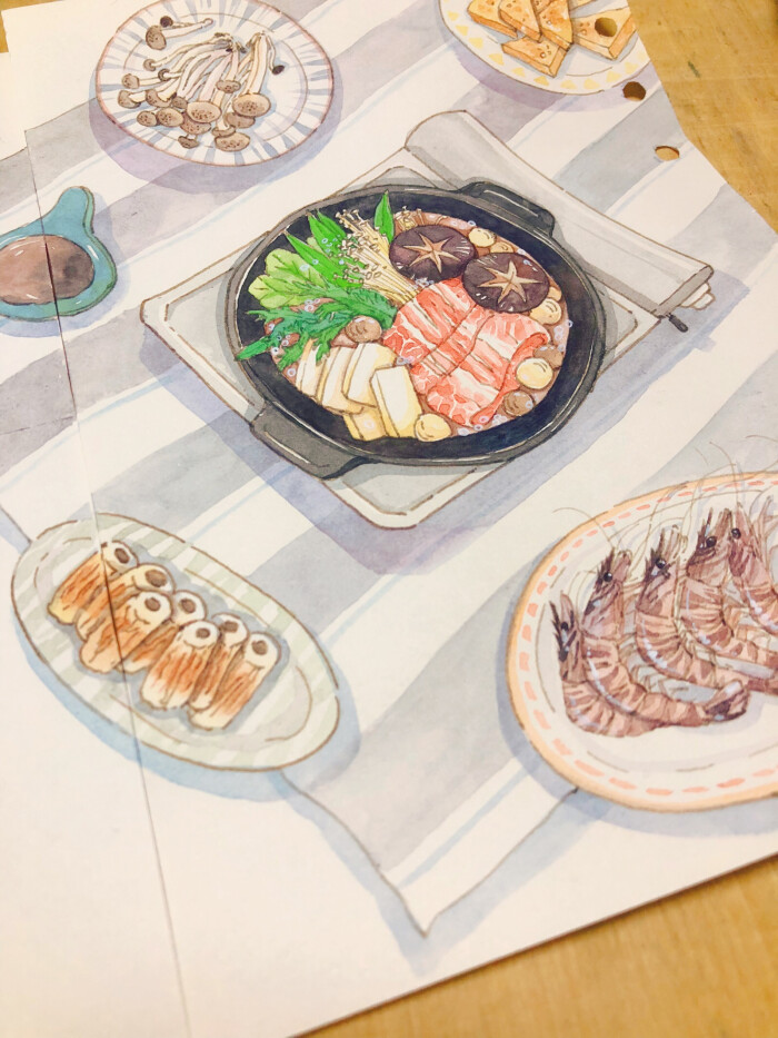 火锅手帐食谱原创水彩海牌海苔吃多了图片