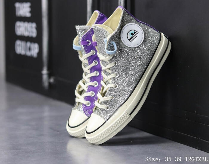 converse x chiara feeragin 匡威联名大眼睛亮片接拼 高帮帆布鞋