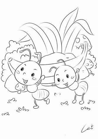 蚂蚁搬做法儿童画蘑菇东西烧五花肉的插画图片