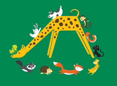 长颈鹿滑滑梯 儿童画插画