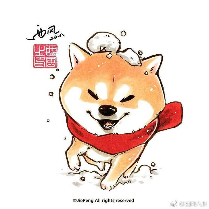 【柴犬枸杞】雪地里的一抹红 by 插画师西风xifeng