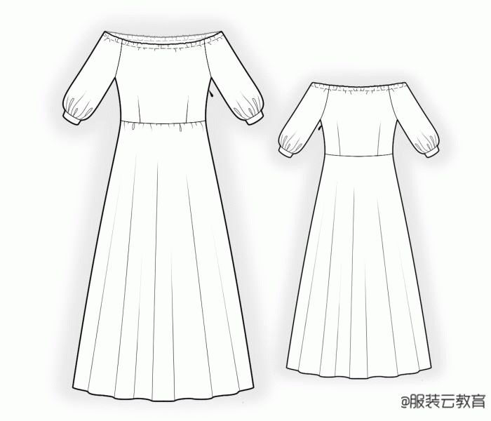 连衣裙的效果图 款式图 制版图
