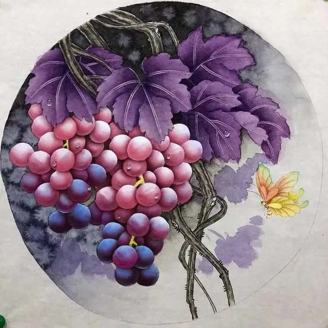 青鸟衔珠,葡萄送福