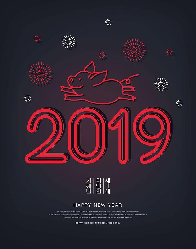 110#2019新年可爱小猪年海报素材 韩国风春节设计元素源文件psd