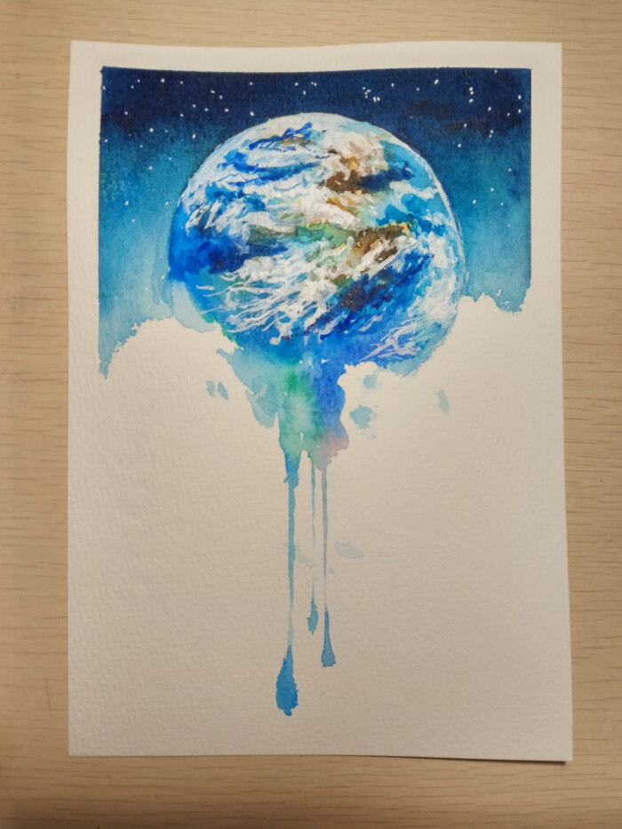 地球水粉画泼墨图片