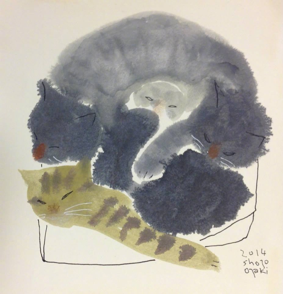 来自日本画家 shozo ozaki 画笔下的猫.您感觉如何 curiator.