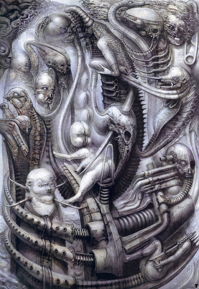 r吉格黑暗美学插画作品,可以看出带有非常浓厚的性暗示