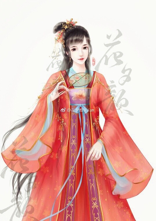 手绘古装美女 插画师:花夕颜