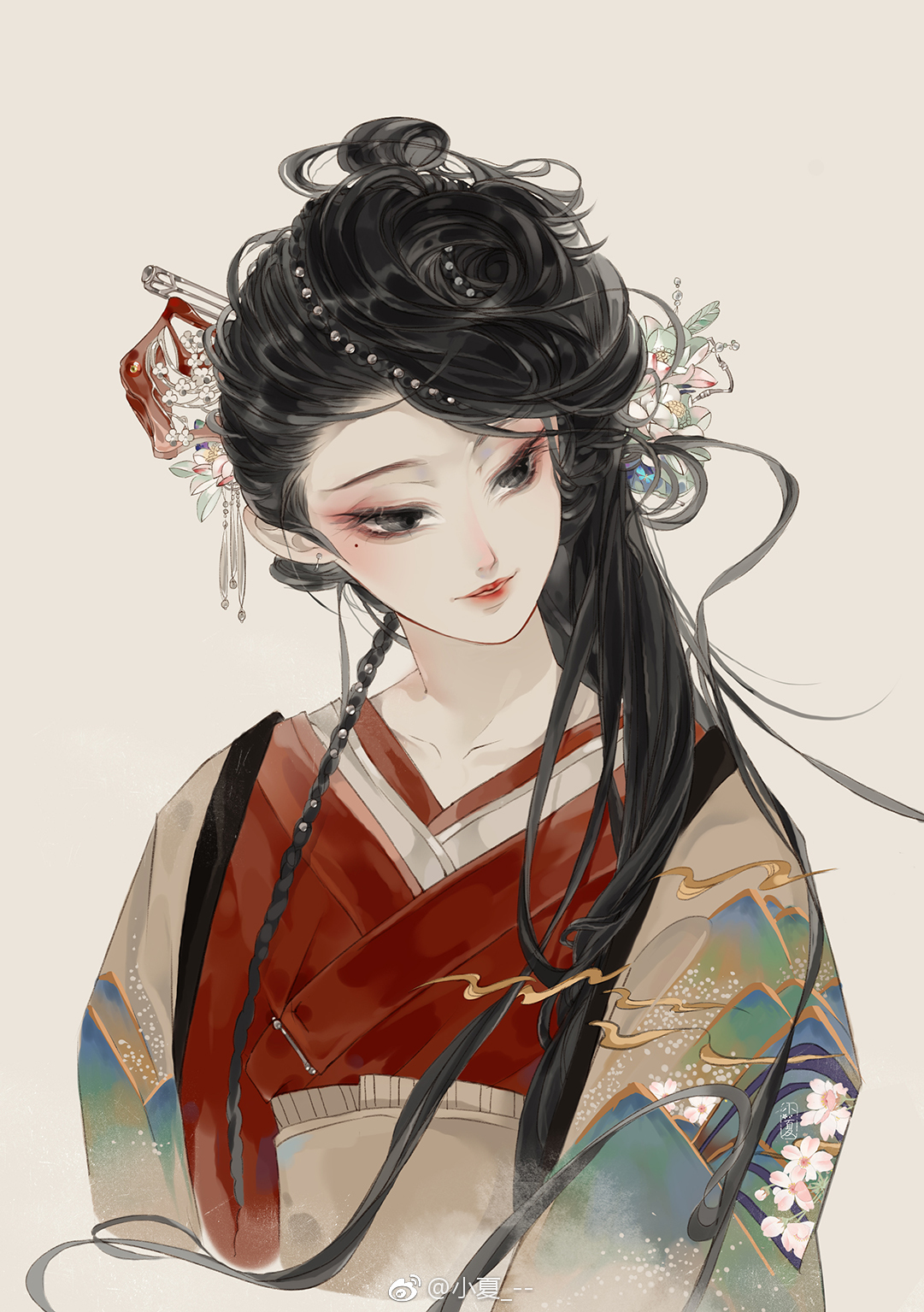 手绘古装美女 插画师:画画的小夏