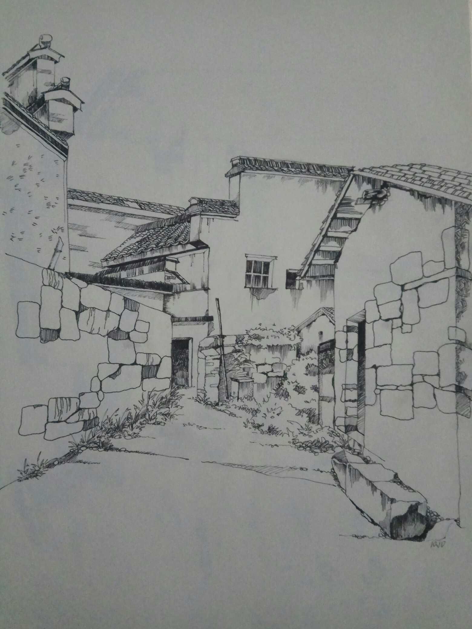 宏村素描建筑物图片