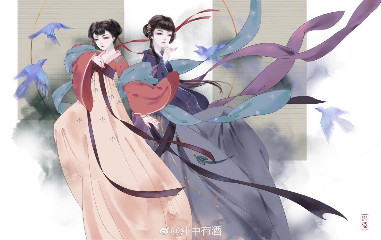 手绘古装美女 插画师:绯中有酒