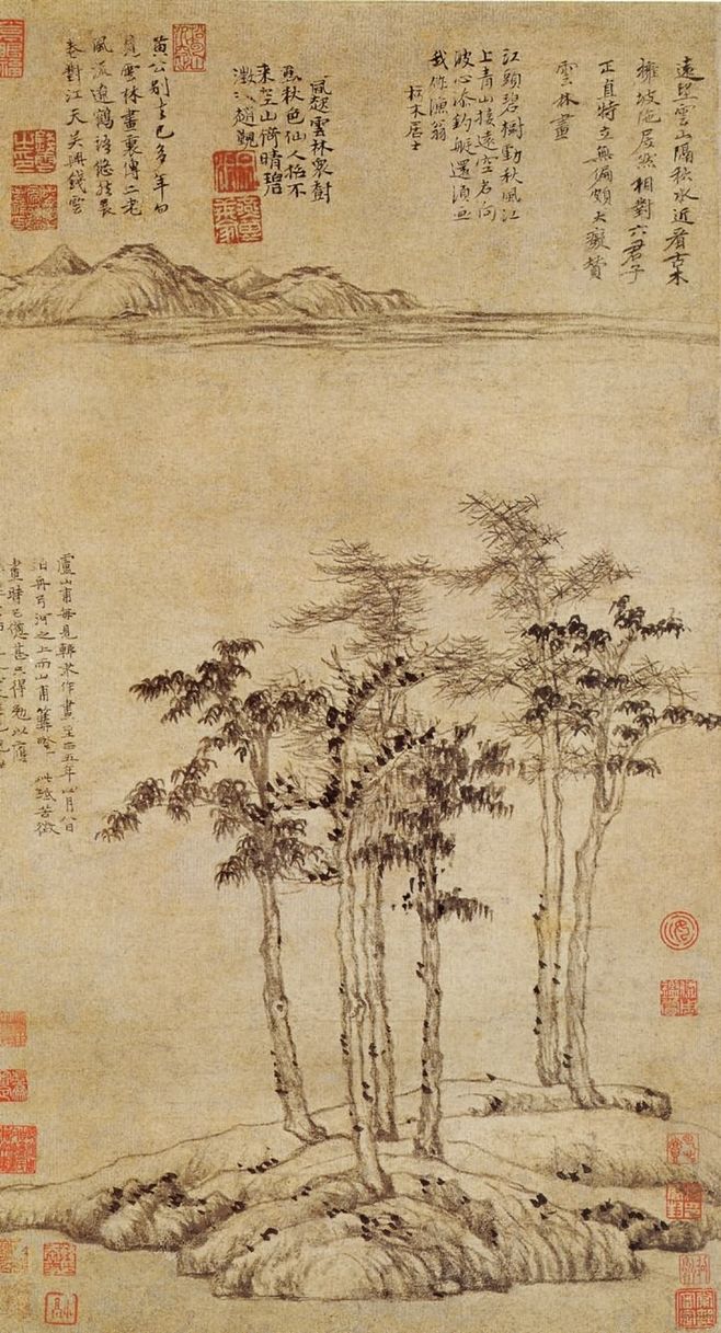 擅画水墨山水.其"简中寓繁"的风格对明清文人水墨山水画影响颇深.