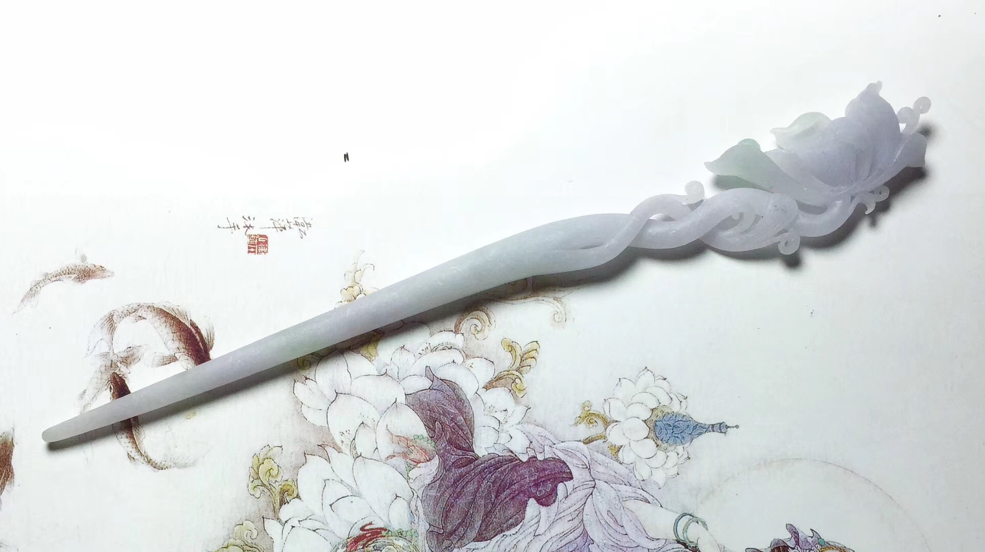 新疆和田玉白玉碧玉翠青烟紫糖玉俏色莲花簪发簪盘发古典旗袍发饰