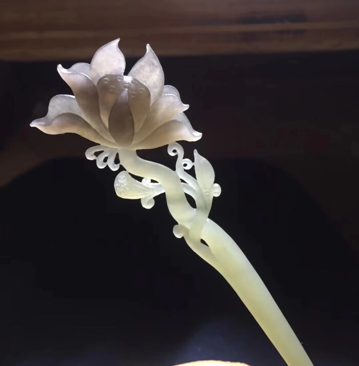 新疆和田玉白玉碧玉翠青烟紫糖玉俏色莲花簪发簪盘发古典旗袍发饰
