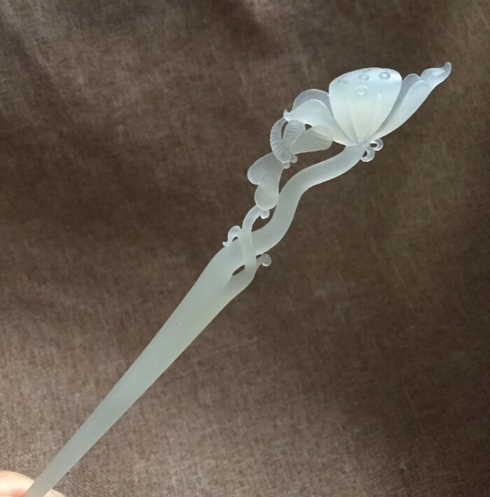 新疆和田玉白玉碧玉翠青烟紫糖玉俏色莲花簪发簪盘发古典旗袍发饰