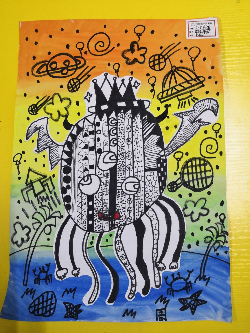 儿童美术,儿童线描小怪兽