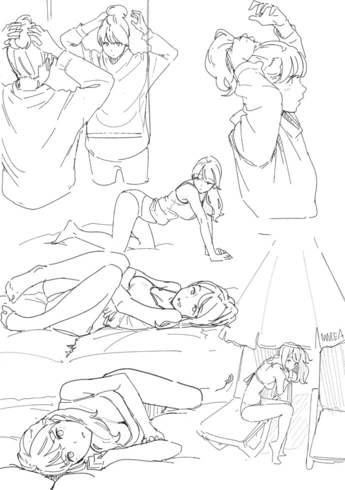 女子力up100% 动作参考 by のらくら #绘画参考# 练人体啊!