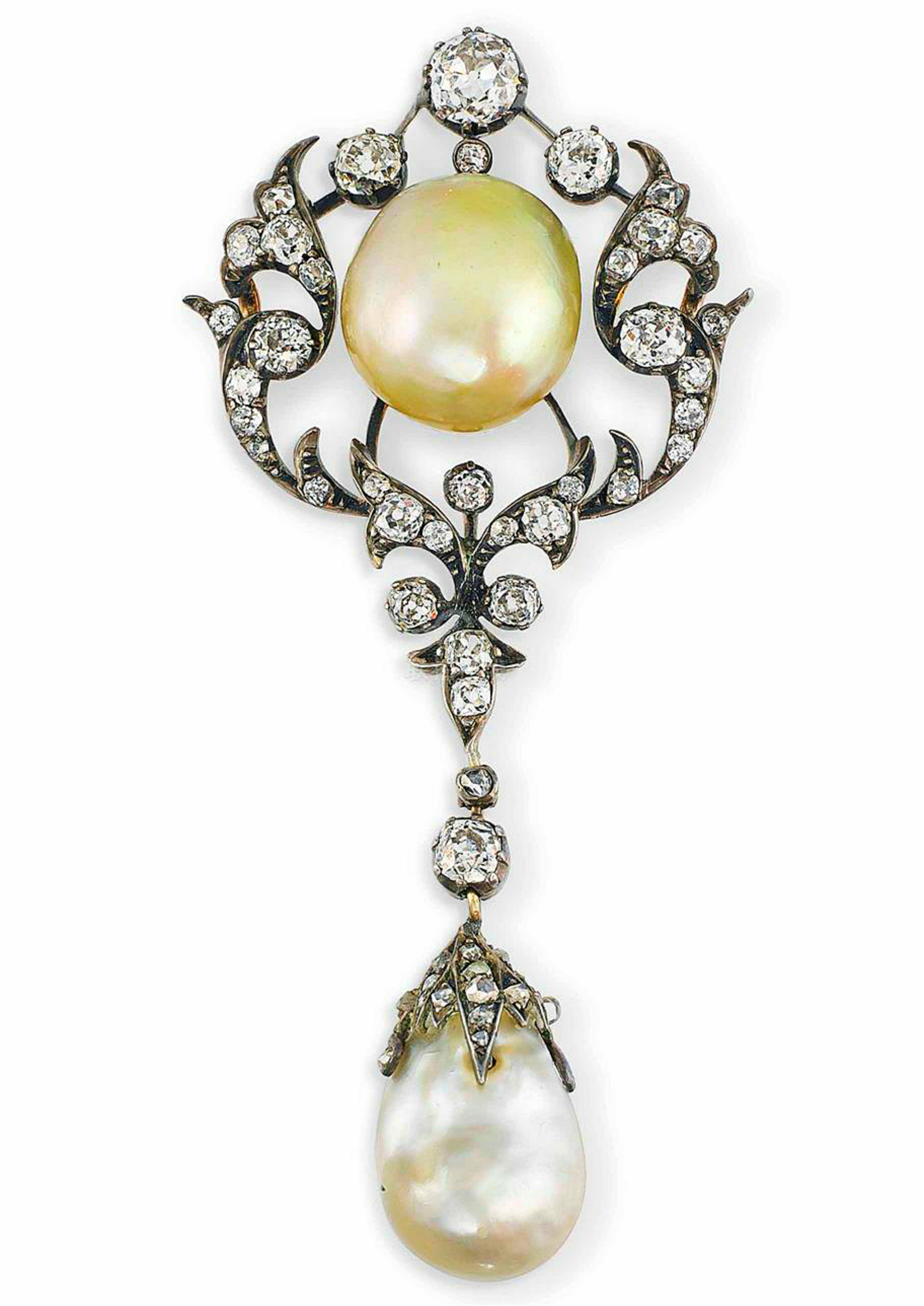 19世纪末,20世纪初天然珍珠和天然珍珠钻石胸针,2018