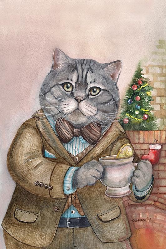 拟人化的装扮,萌可爱的猫插画 ~ 俄罗斯画师plovetskaya tatiana